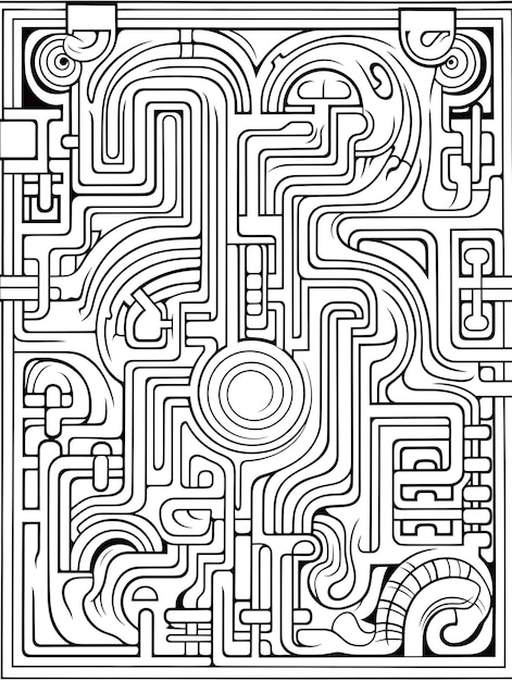 Malbuchseite Labyrinth Labyrinth Schwarze und weiße Linienkunst bw Lineart abstrakter Hintergrund