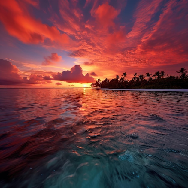 Maldivas com pôr-do-sol vermelho