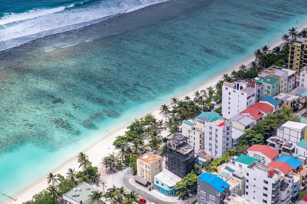 Male City Maldives Capital das Maldivas e ilha local acima da ilha de Hulhumale com casas