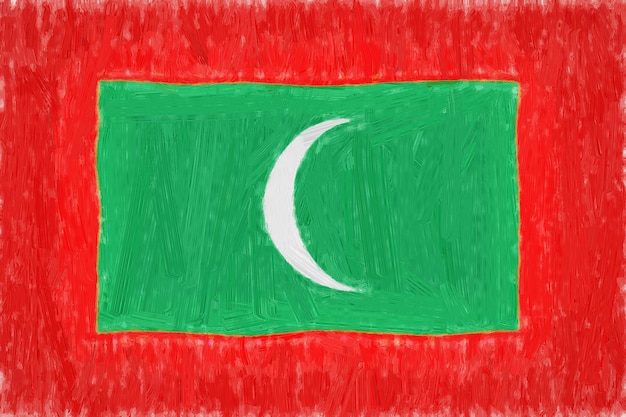 Malediven gemalte Flagge. Patriotische Zeichnung auf Papierhintergrund. Nationalflagge der Malediven