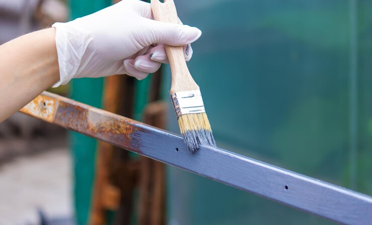 Malen Sie den Eisenrahmen mit grauer Farbe