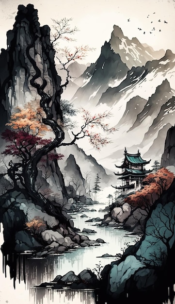 Malerei chinesischer Landschaften durch generative KI