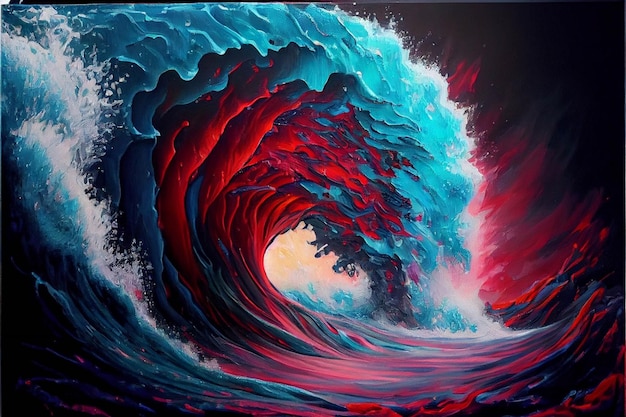 Malerei einer generativen KI mit roter und blauer Welle
