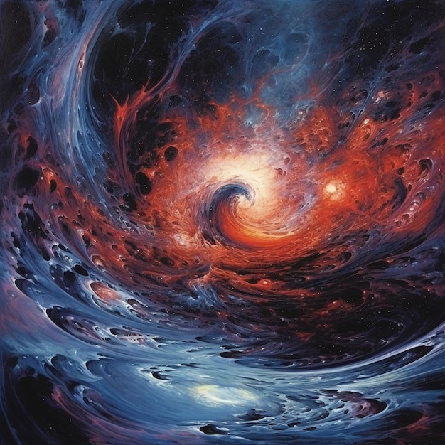 Malerei einer Spirale aus blauen und roten Farben mit einem generativen KI-Hintergrund auf schwarzem Hintergrund