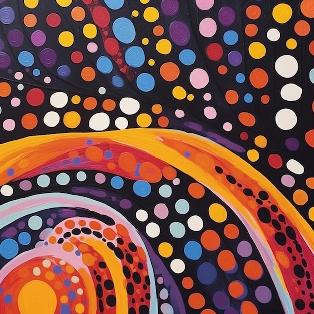 Malerei einer Spirale mit Punkten und schwarzem Hintergrund, generative KI