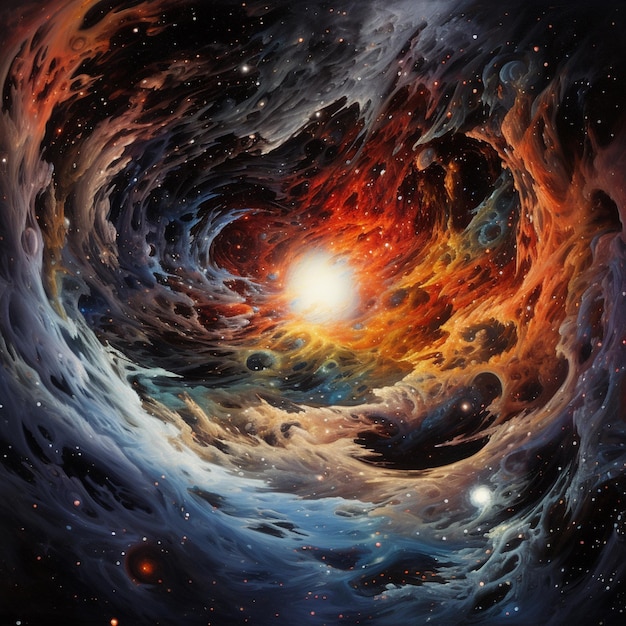 Malerei einer Spiralgalaxie mit einem hellen Licht im Zentrum generative ai