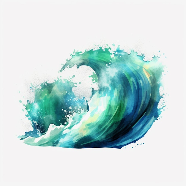 Malerei einer Welle mit einem Spritzer Aquarellfarbe, generative KI