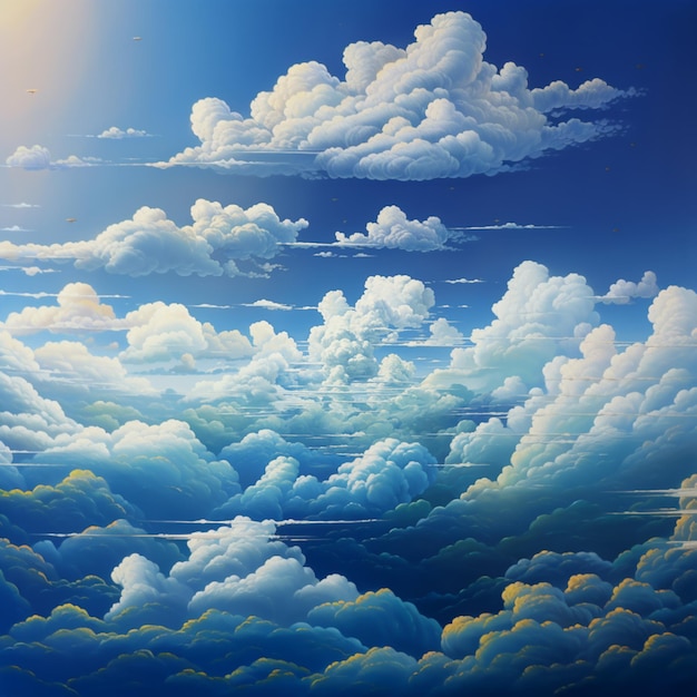 Malerei eines Gemäldes eines Himmels mit Wolken und einer Sonne generative ai
