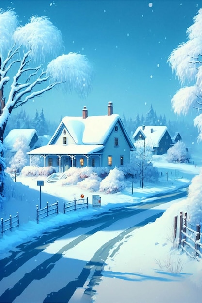 Malerei eines Hauses an einem verschneiten Tag generatives ai