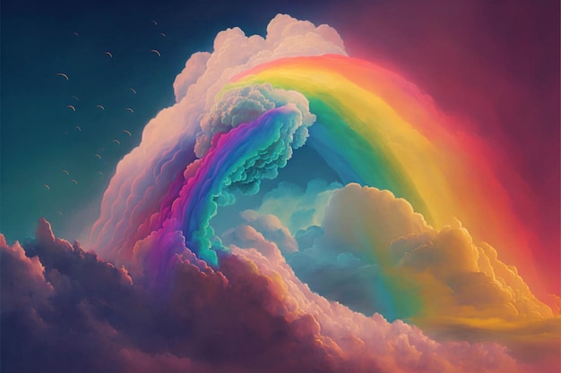 Malerei eines Regenbogens am Himmel generative KI