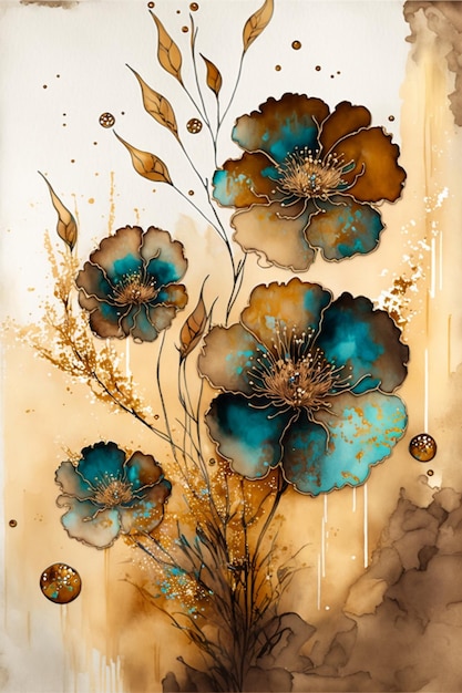 Malerei eines Straußes blauer Blumen, generative KI