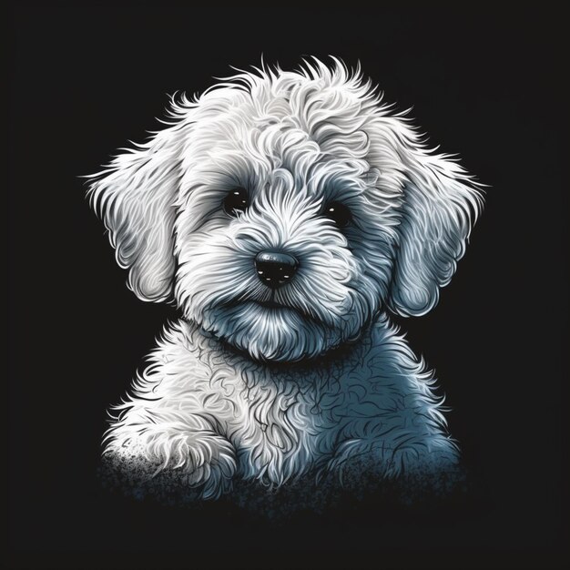 Malerei eines weißen Hundes mit schwarzem Hintergrund generativ ai