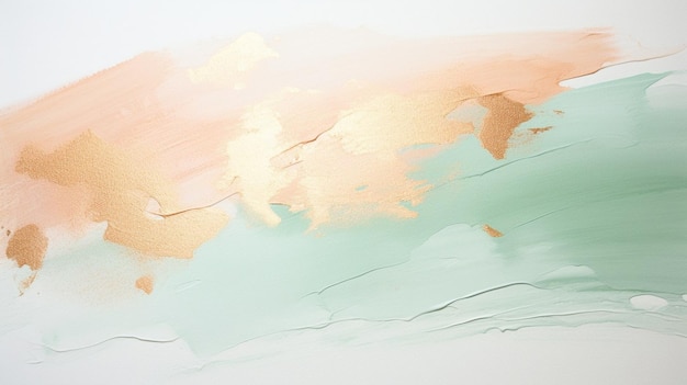 Malerei mit sanften Strichen von pastellgrünen Pfirsichfarben, die sich sanft auf einer strukturierten Leinwand vermischen