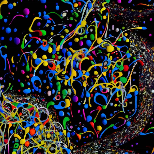 Malerei von Konfetti-Streuseln auf schwarzem Hintergrund, generative KI