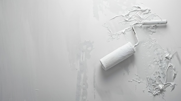 Malerei von Wänden in weißer Farbe Nahaufnahme von Hausfarbenrollen Hausverbesserungen Hori Generative KI