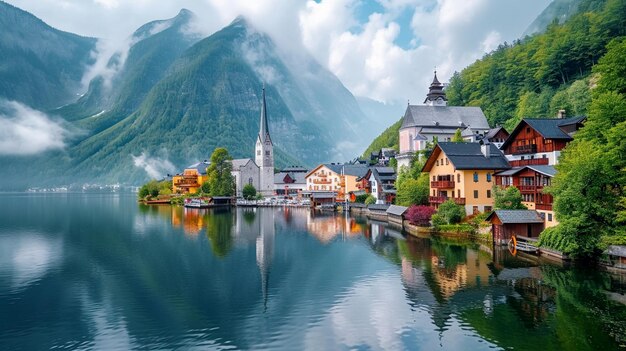 Malerische Aussicht auf das Dorf Hallstatt in Österreich am See