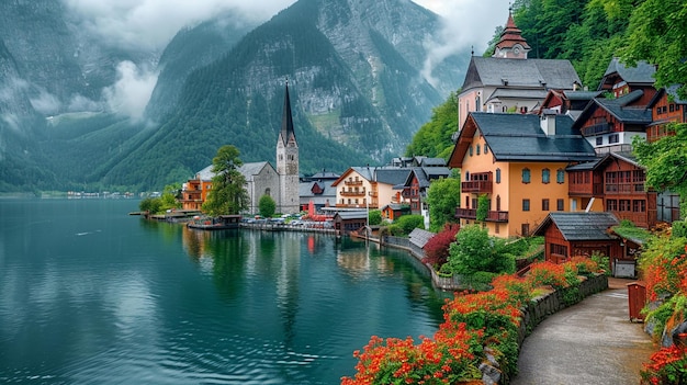 Malerische Aussicht auf das Dorf Hallstatt in Österreich am See