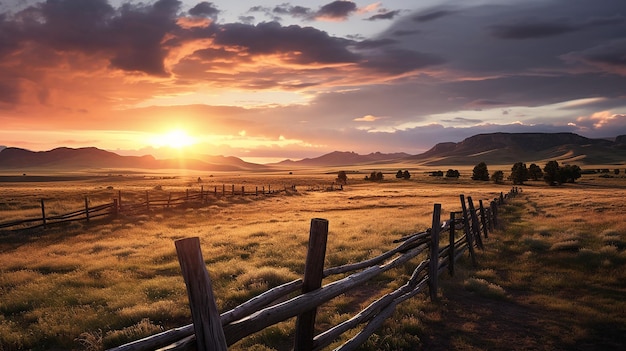 malerische Landschaft eingezäunte Ranch bei Sonnenaufgang