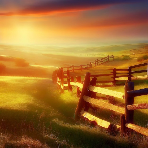 Malerische Landschaft eingezäunte Ranch bei Sonnenaufgang