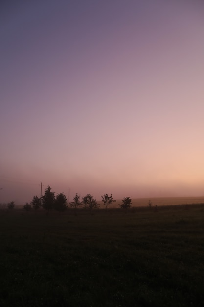 Malerische Landschaftslandschaft und purpurroter Sonnenaufganghimmel im Sommer