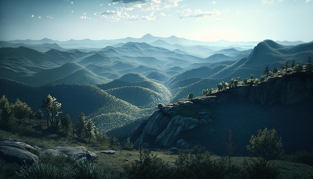 Malerischer Blick auf die Blue Ridge Mountains 3D-Rendering Generative KI