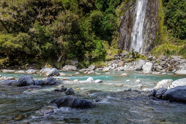 Malerischer Blick auf die Thunder Creek Falls in Neuseeland