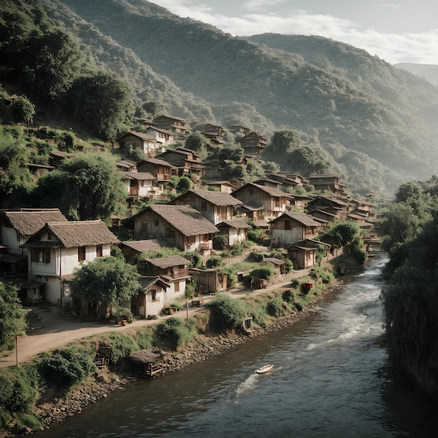 Malerisches Dorf am Fluss Ein charmanter Weiler an der Flussstraße