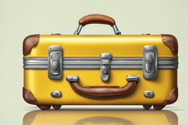 Una maleta amarilla sobre fondo gris claro Concepto de viaje IA generativa