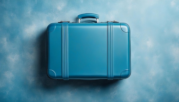 Maleta azul completamente abierta sobre un fondo azul vista superior espacio de copia de concepto de viaje de vacaciones