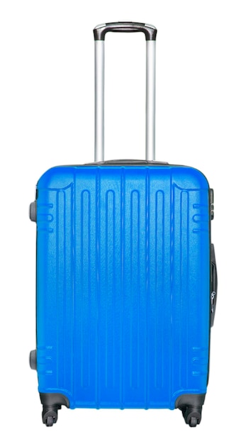 Maleta azul isolada em fundo branco com caminho de corte