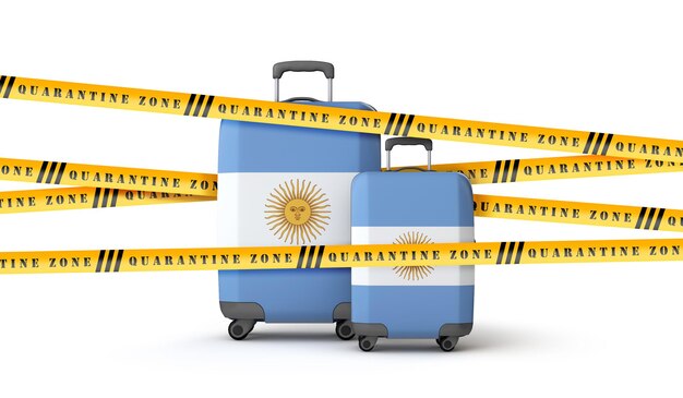Maleta de bandera argentina cubierta con cinta de zona de cuarentena d render