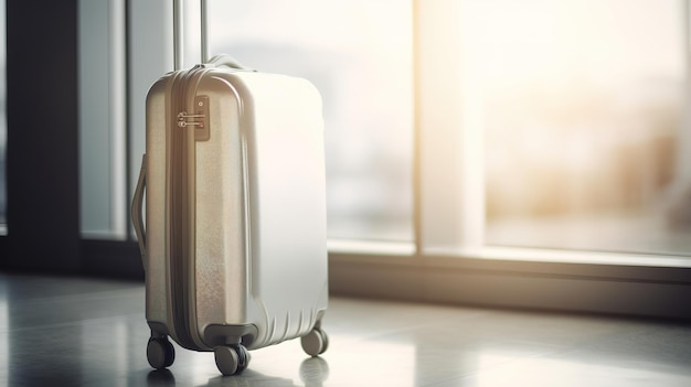 Una maleta está frente a una ventana que dice 'es una bolsa de viaje'