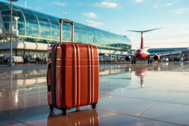 Maleta en el fondo de un avión en el concepto de vacaciones de verano del aeropuerto.