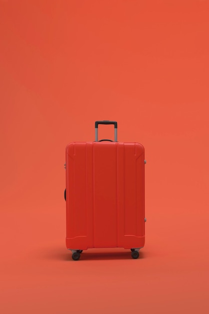 Maleta roja sobre fondo rosa o magenta viajes concepto de vacaciones