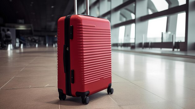 Maleta roja del viajero en el aeropuerto antes de la salida concepto del día mundial del turismo IA generativa