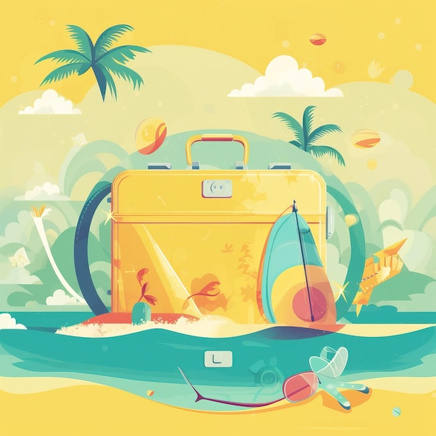 Maleta de vacaciones en la playa soleada ai generado ilustración de alta calidad