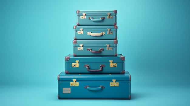 maleta de viaje azul sobre fondo azul