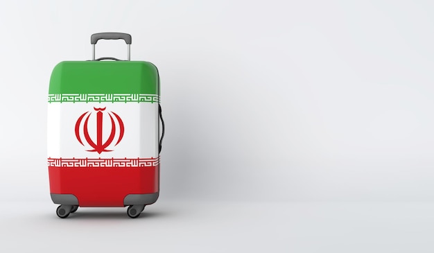 Maleta de viaje con la bandera de Irán Destino de vacaciones 3D Render