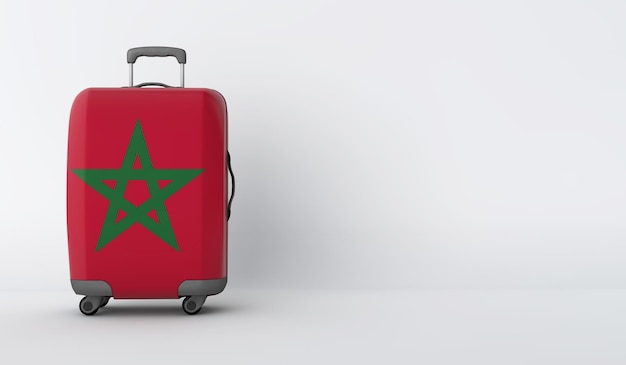 Maleta de viaje con la bandera de Marruecos Destino de vacaciones 3D Render