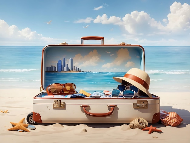 maleta de viaje en la playa Generar AI