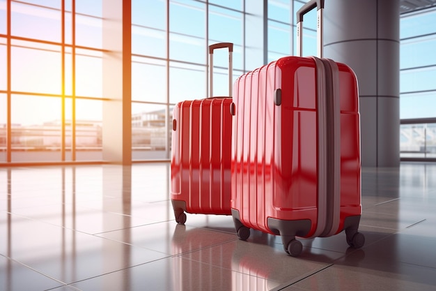 maletas, en, aeropuerto, viaje, concepto, 3d, interpretación