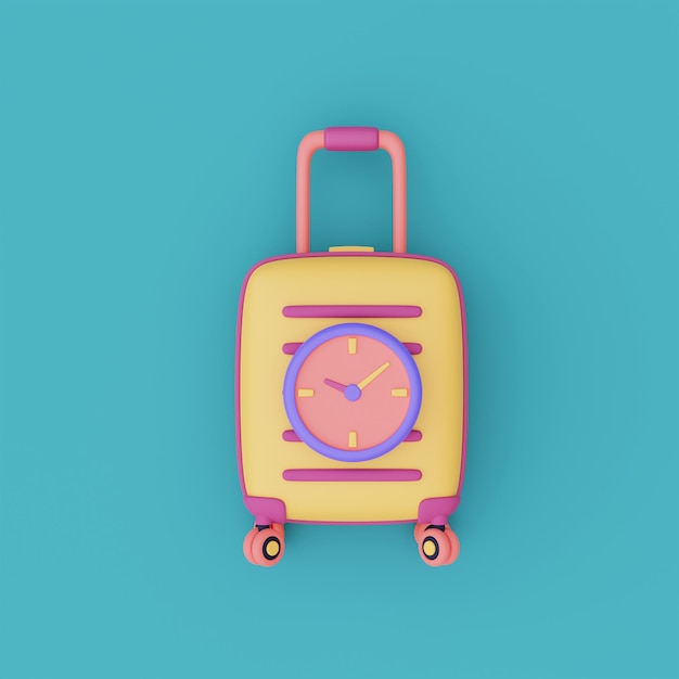 Foto maletas amarillas con reloj para viajar conceptoplanificación de vacacionesvacacioneslisto para viajar3d render