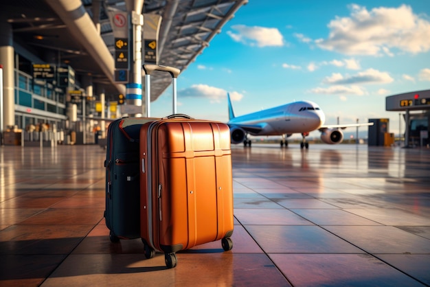 Maletas en el fondo de un avión en el concepto de vacaciones de verano del aeropuerto