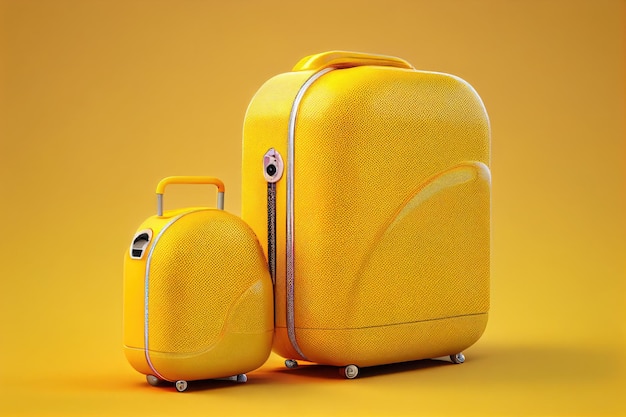 Maletas grandes y pequeñas para viajar con fondo amarillo