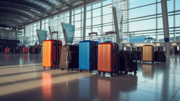 Foto maletas en una sala de salidas del aeropuerto perfecto para transmitir la emoción del viaje y el comienzo de una aventura de vacaciones de verano
