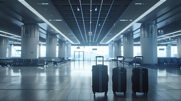 Foto las maletas en una sala vacía del aeropuerto casos de viajero en la terminal del aeropuerto de salida esperando