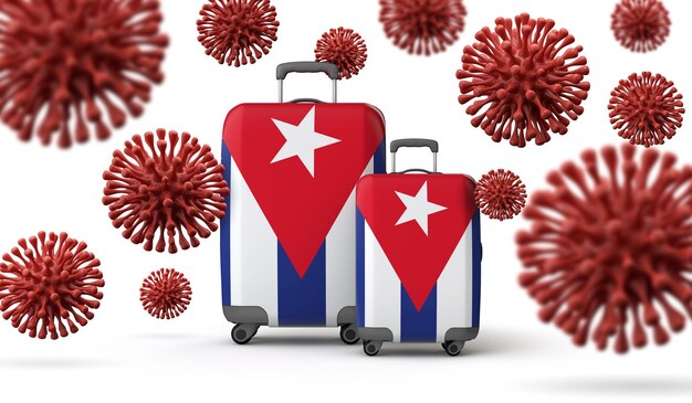 Maletas de viaje con bandera de cuba con representación de coronavirus d