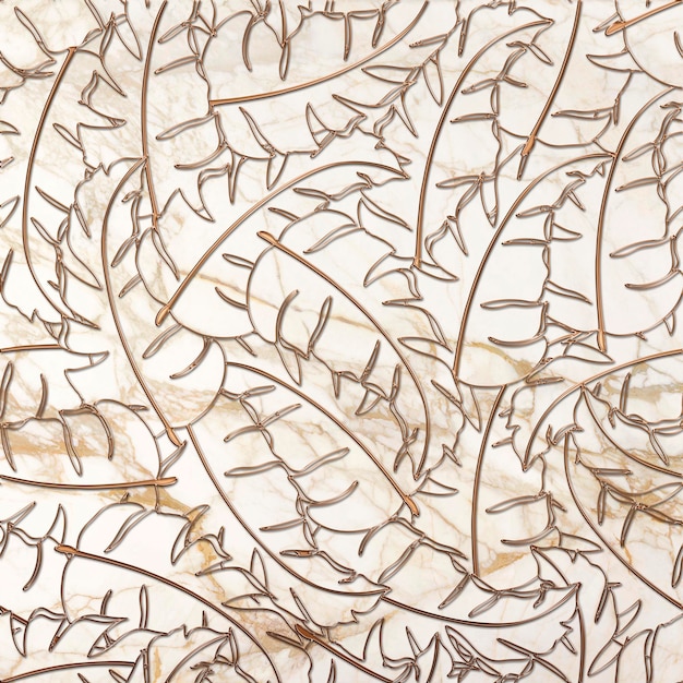 Foto malha de ouro e prata sem costura sob a forma de folhas de plantas no fundo do cimento de pedra mármore