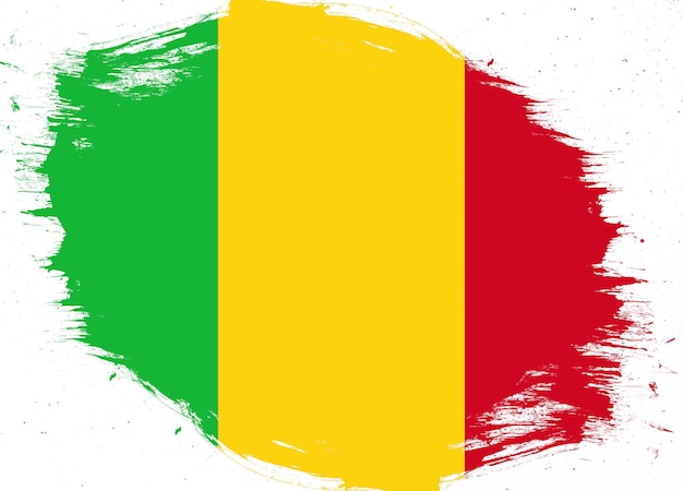 Mali-Flagge auf beunruhigtem Grunge-Bürstenhintergrund