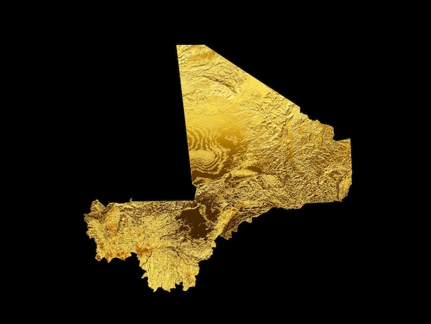 Mali Karte Goldene Metallfarbe Höhenkarte Hintergrund 3D-Darstellung